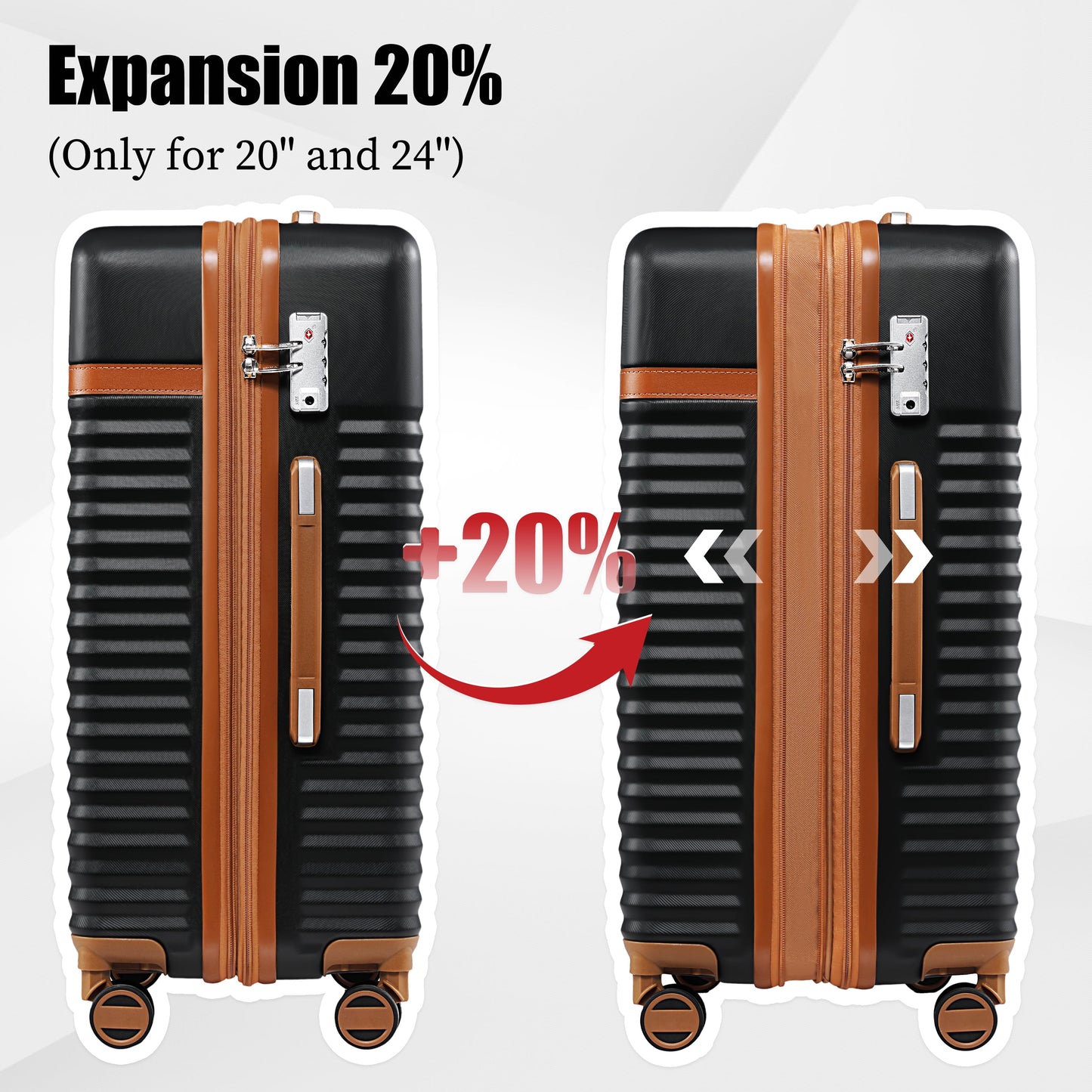 - 5 Luggage Sets ABS Hardside Spinner Luggage -(Expandable Suitcase20"24")28-In Checked Luggage-Black