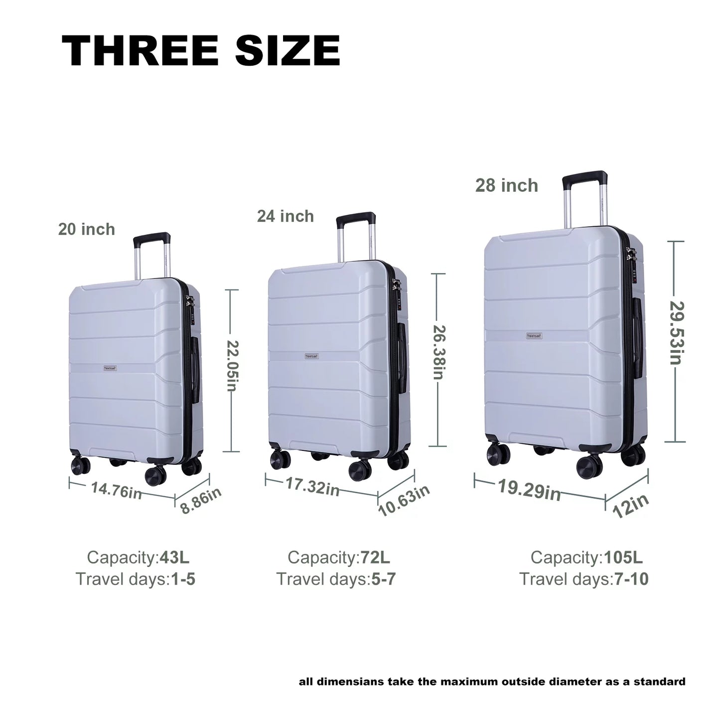 Travelhouse Hardside Luggage 3 Piece Set Hardshell Lightweight Suitcase with TSA Lock Spinner Wheels.