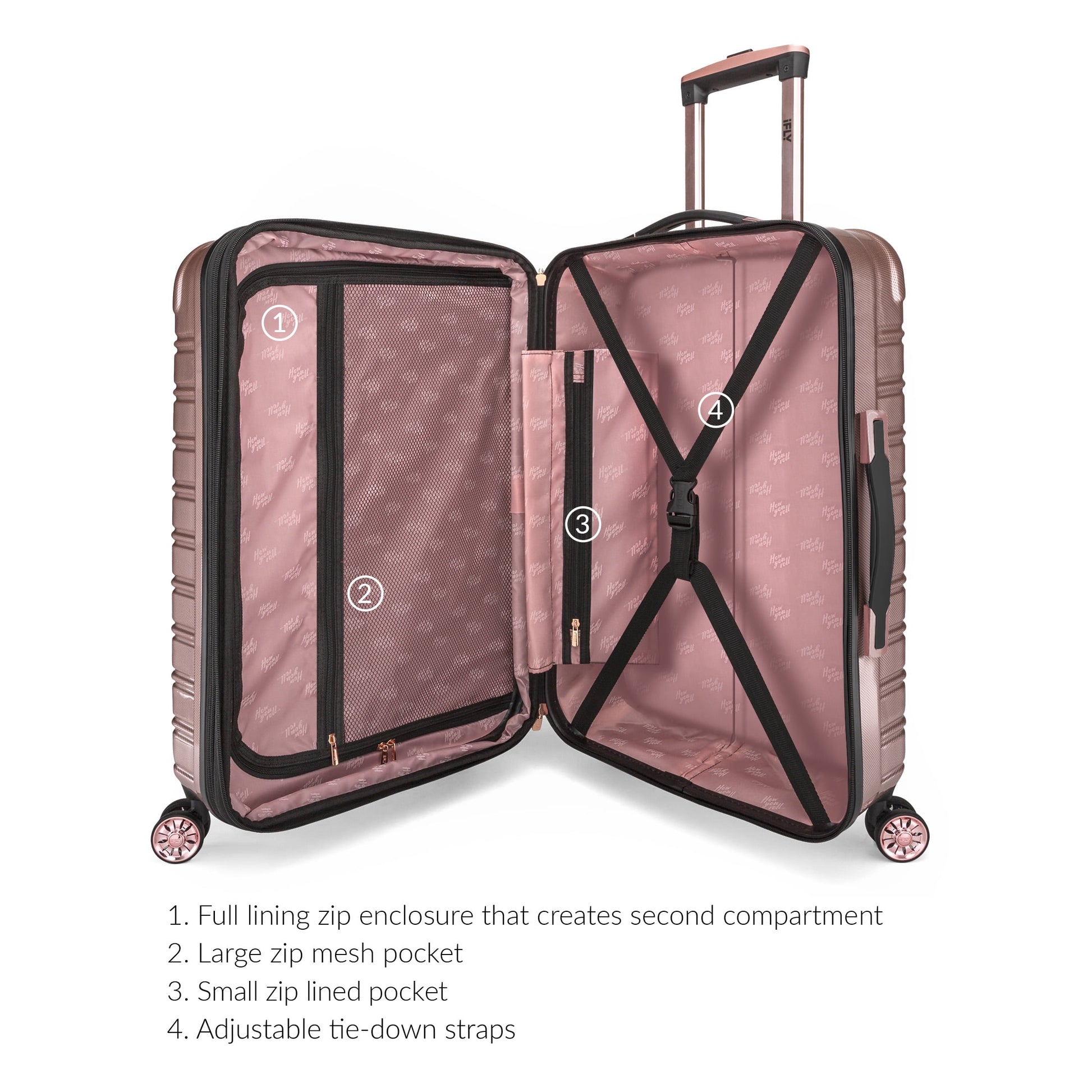 iFLY Hardside Fibertech Luggage 24" Checked Luggage, Rose Gold