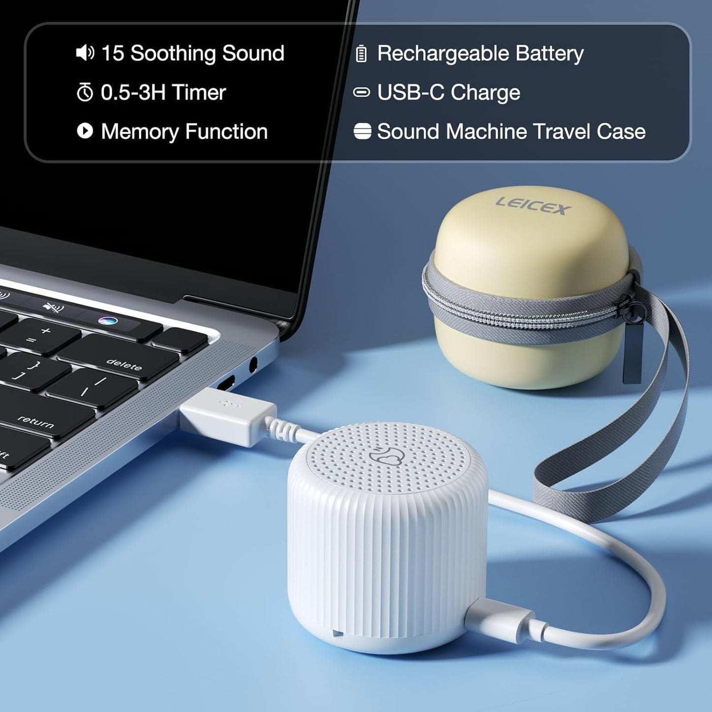 Portable Sound Machine + Travel Case, Mini White Noise Machine for Sleeping & Travel Case