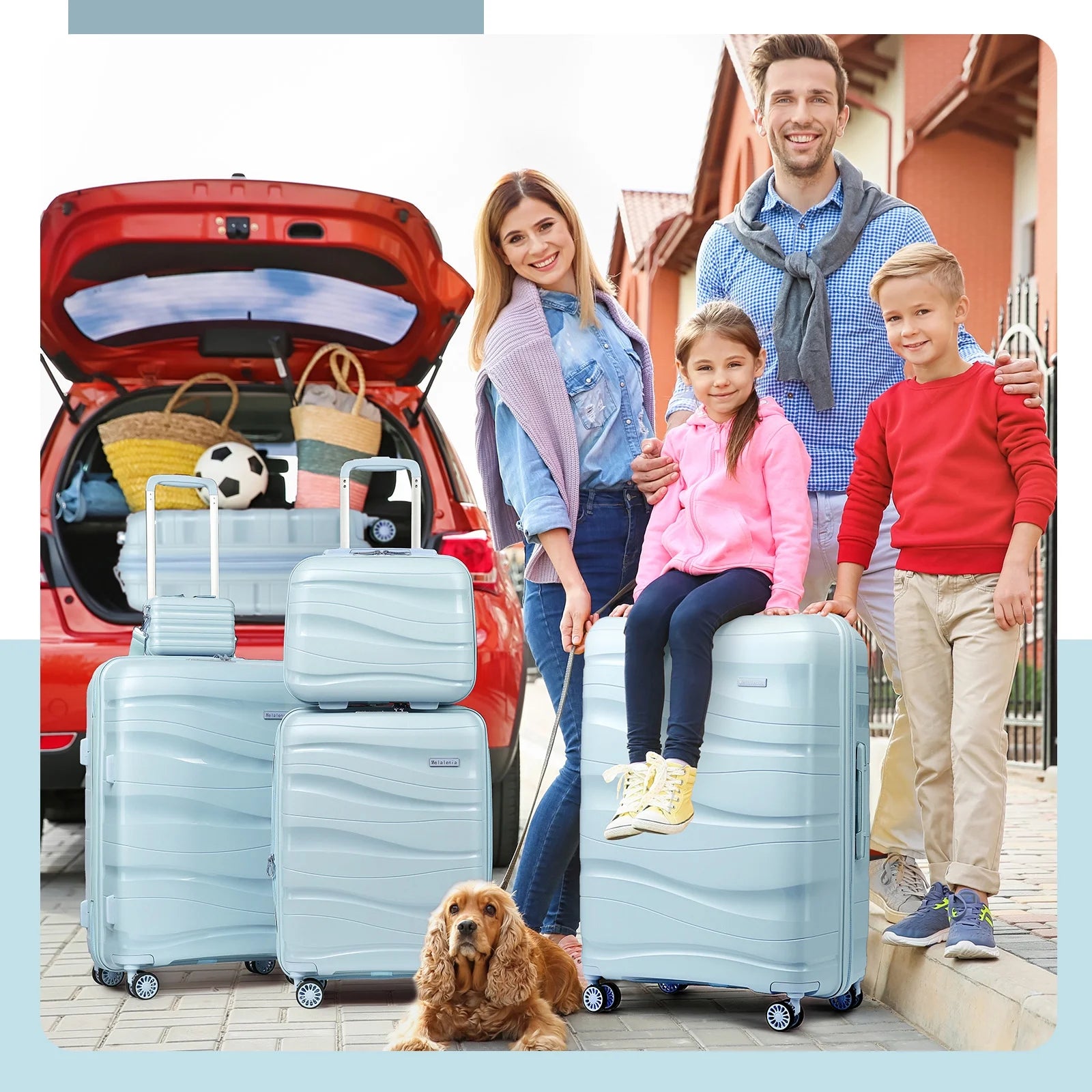 5 Piece Luggage Set PP Hardside Spinner Luggage - (Expandable Carry-On Suitcase20")(24" 28")-Light Blue