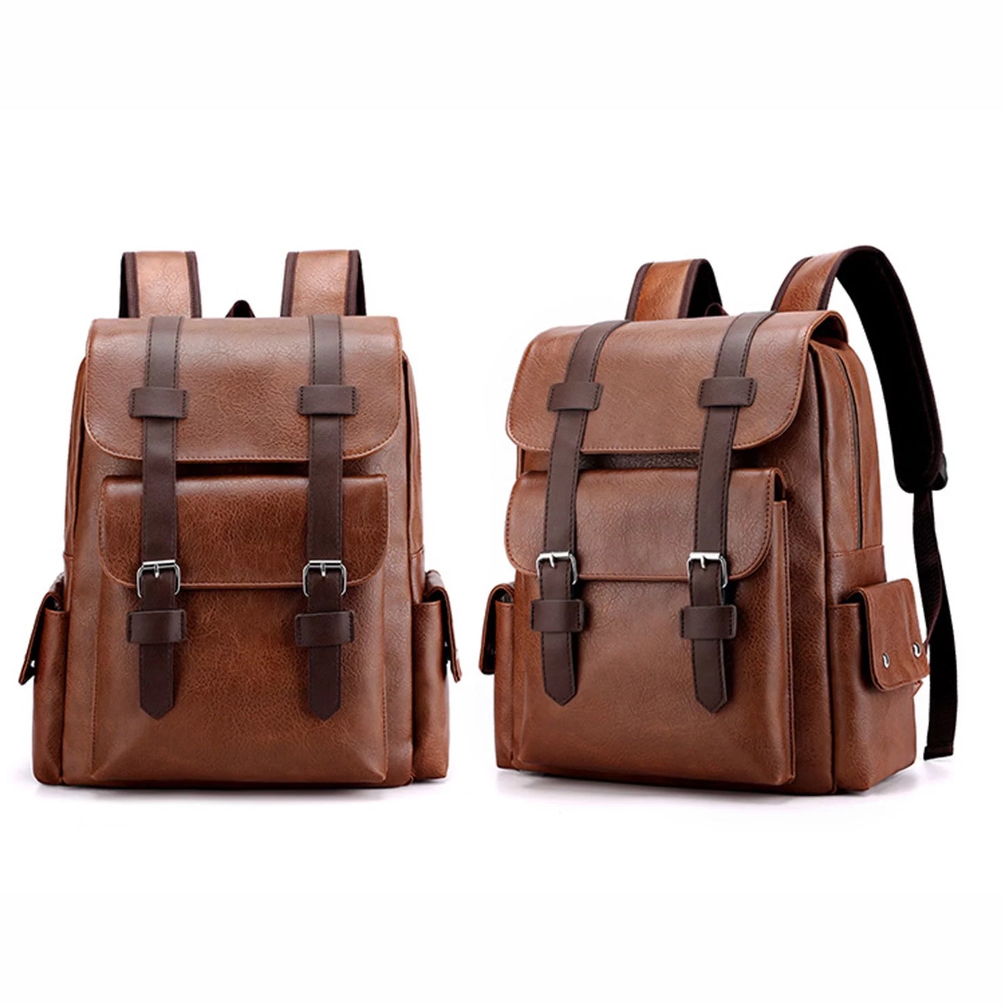 Brown Leather Laptop Backpack for Men, Work Business Travel Office Casual Waterproof Computer Backpack Fits Notebook 15.6 Inch