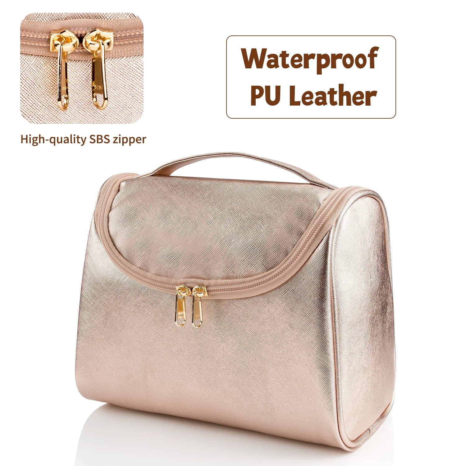 Travel Makeup Bag, Rose Gold Makeup Bag for Women Portable Makeup Organizer Bag Large Capacity Toiletry Bag for Travel Accessories