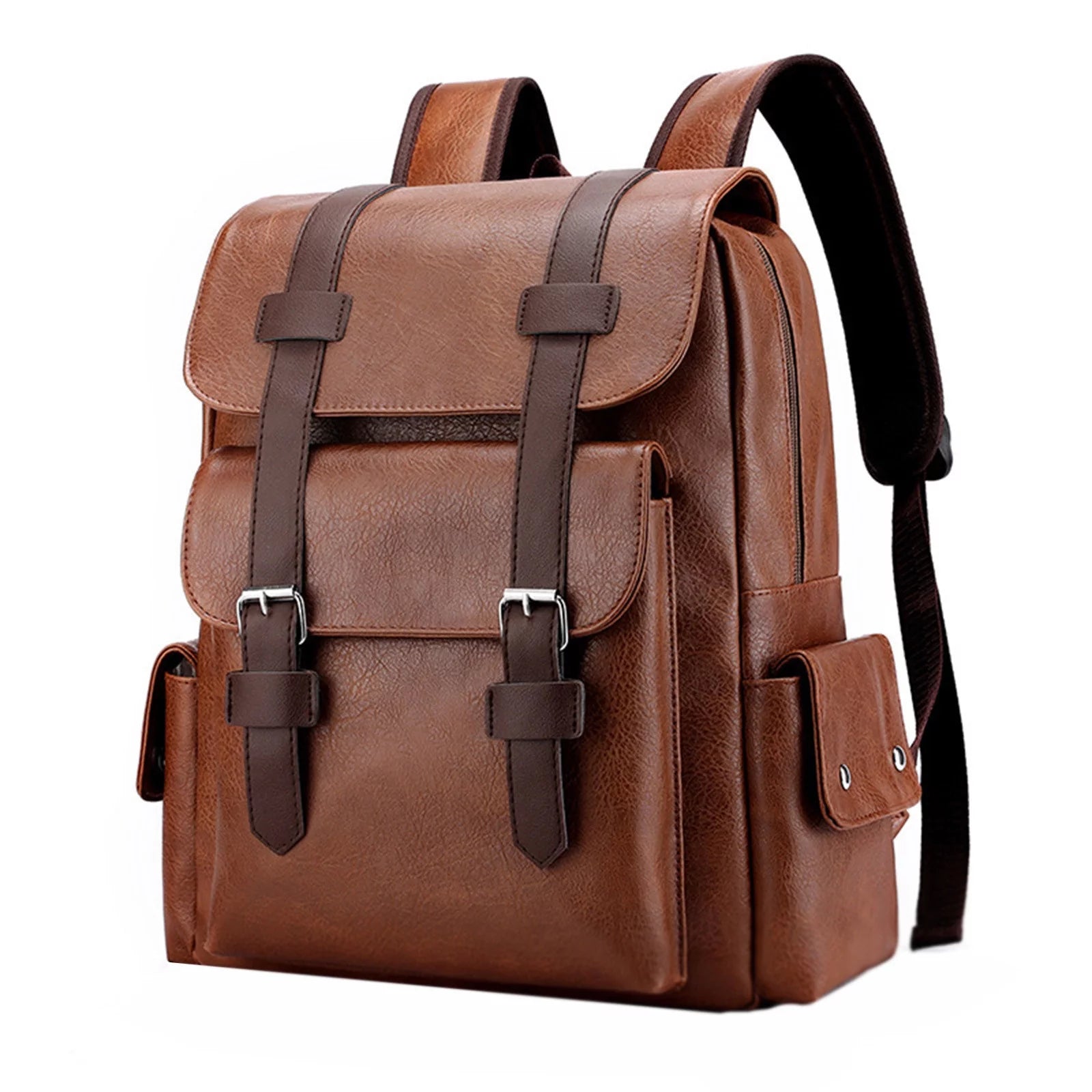 Brown Leather Laptop Backpack for Men, Work Business Travel Office Casual Waterproof Computer Backpack Fits Notebook 15.6 Inch