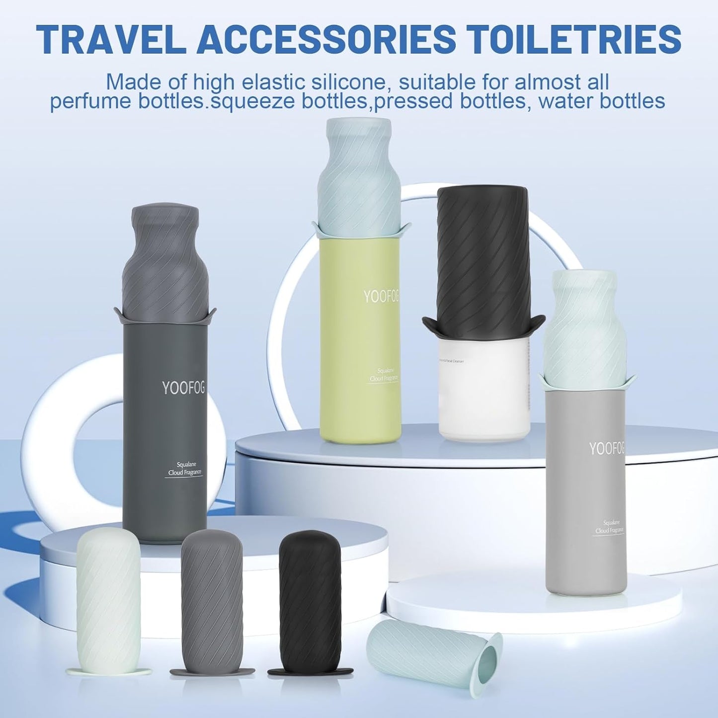 Bottle Covers for Travel, Elastic Sleeves for Leak Proofing, Travel Size Container Silicone Toiletry Sleeves, Leak Locks Travel Accessories for Shampoo Conditioner Wash Body Bottles (8Pack)