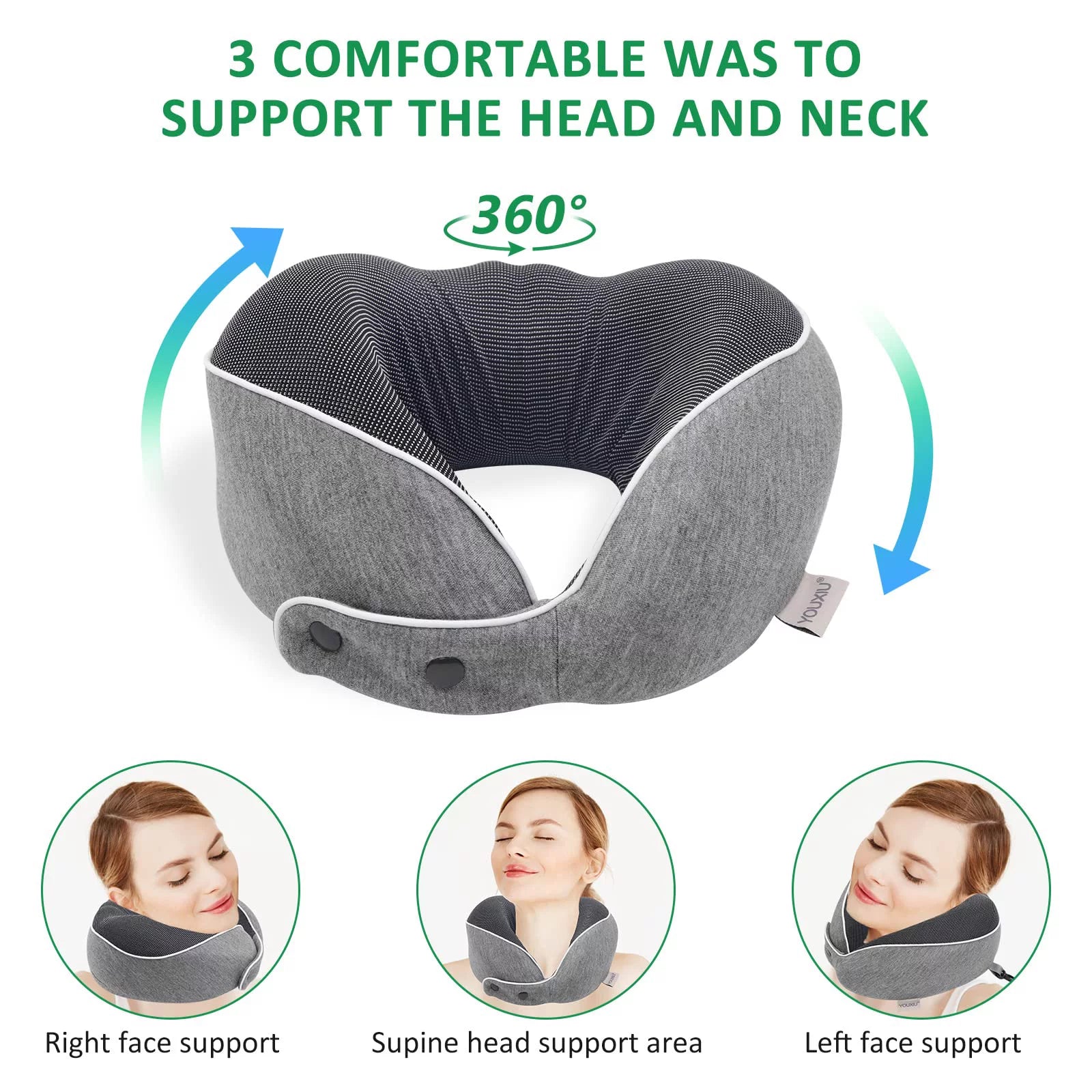 Travel Pillow, Memory Foam Travel Neck Pillow, 360° Ergonomic Support Function for Travel with Pillow, Mask, Earplugs, Storage Bag