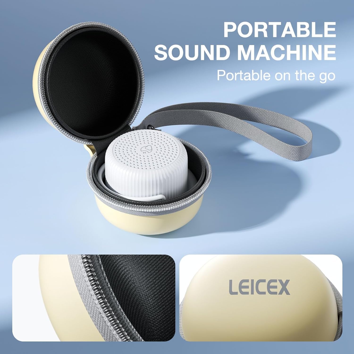 Portable Sound Machine + Travel Case, Mini White Noise Machine for Sleeping & Travel Case