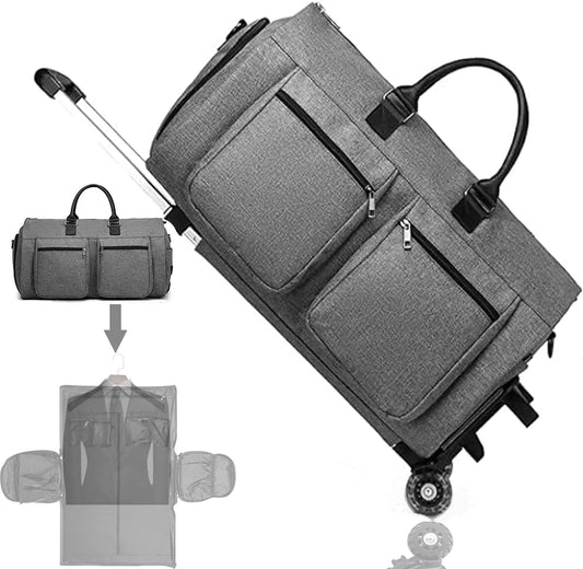 Rolling Garment Bags,Large Garment Duffle Bag with Wheels for Travel,Convertible Garment Bag with Shoe Compartment,Carry on Garment Bag for Women Men Business Travel Weekender (Grey)