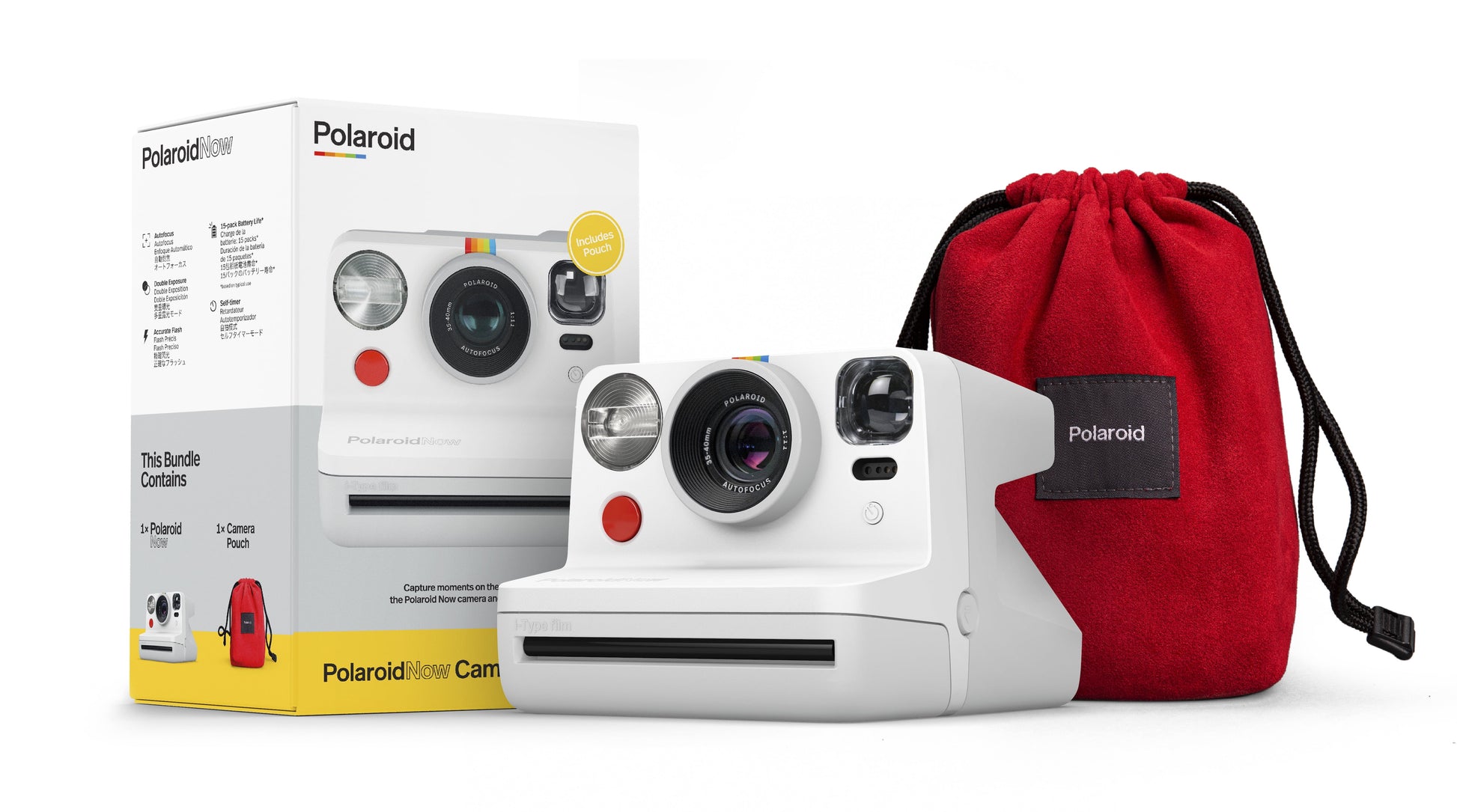 Now Bundle with White Camera and Red Travel Pouch