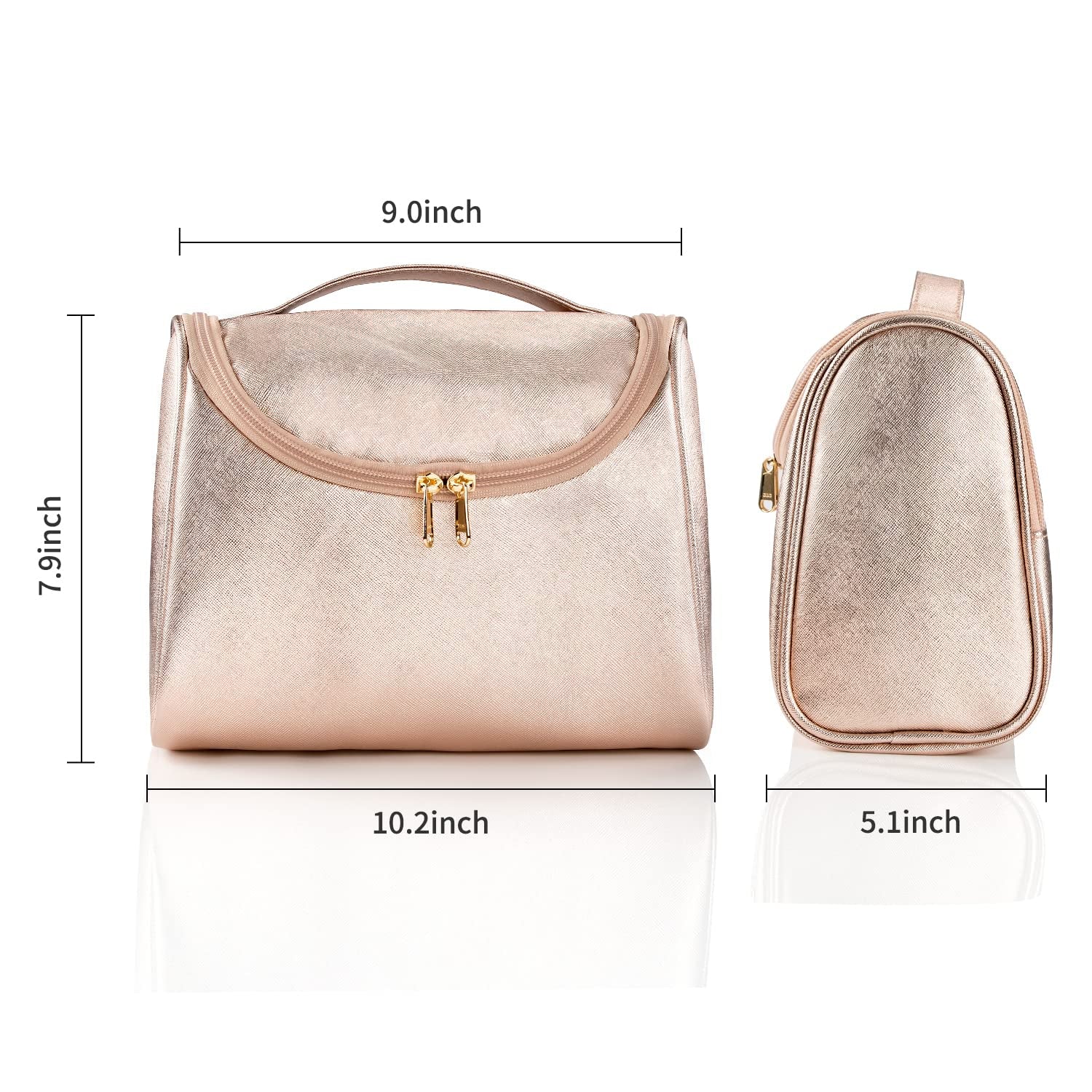 Travel Makeup Bag, Rose Gold Makeup Bag for Women Portable Makeup Organizer Bag Large Capacity Toiletry Bag for Travel Accessories