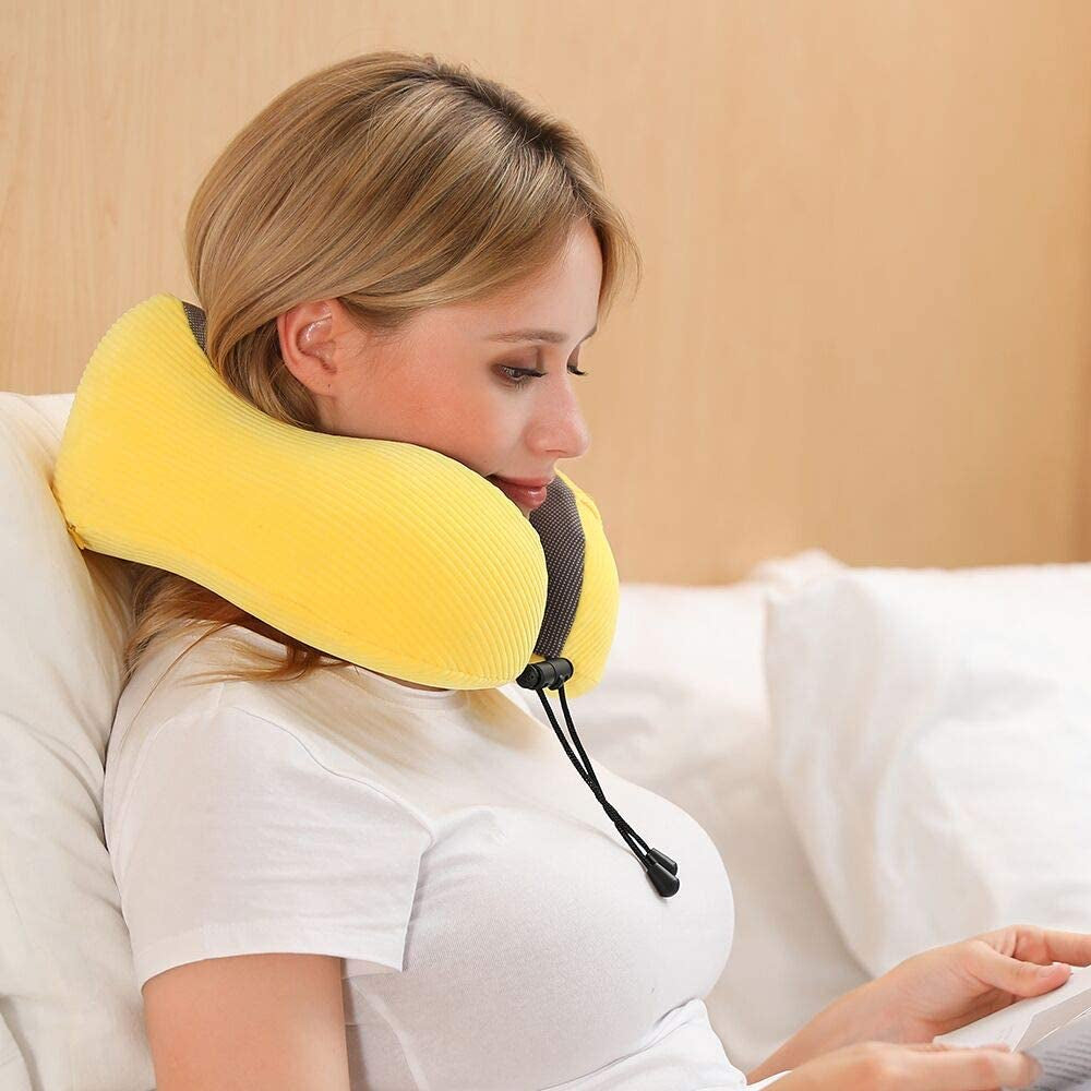 Travel Pillow Memory Foam with 360-Degree Head Support Comfortable Neck Pillow with Storage Bag Lightweight Traveling Pillow for Airplane, Car, Train, Bus and Home Use (Yellow)