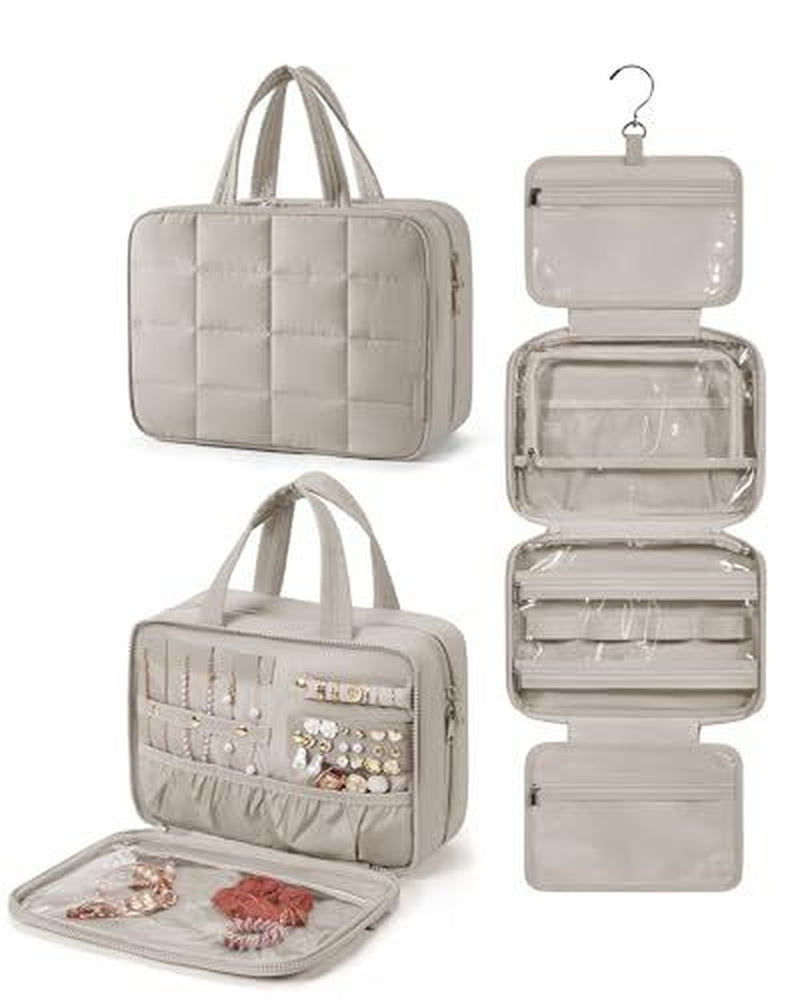 Travel Toiletry Bag with Jewelry Organizer, Hanging Travel Bag for Large Camel