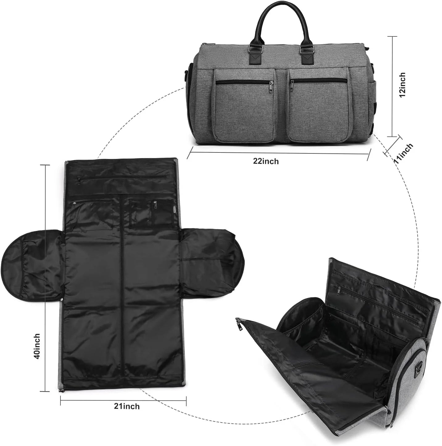 Rolling Garment Bags,Large Garment Duffle Bag with Wheels for Travel,Convertible Garment Bag with Shoe Compartment,Carry on Garment Bag for Women Men Business Travel Weekender (Grey)