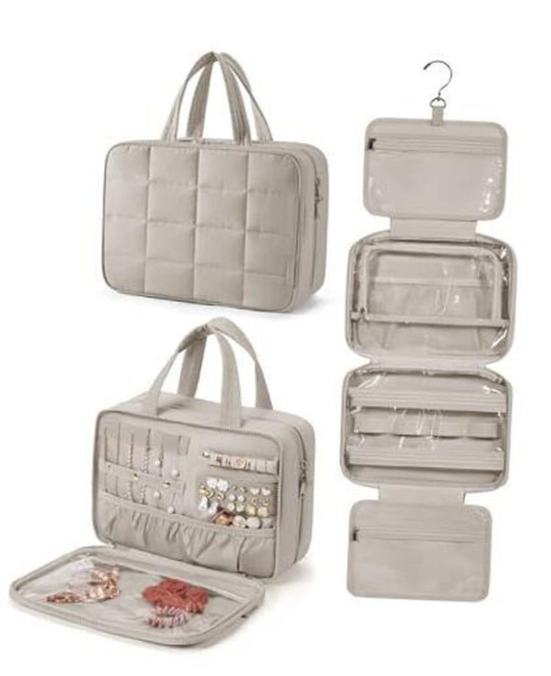 Travel Toiletry Bag with Jewelry Organizer, Hanging Travel Bag for Large Camel