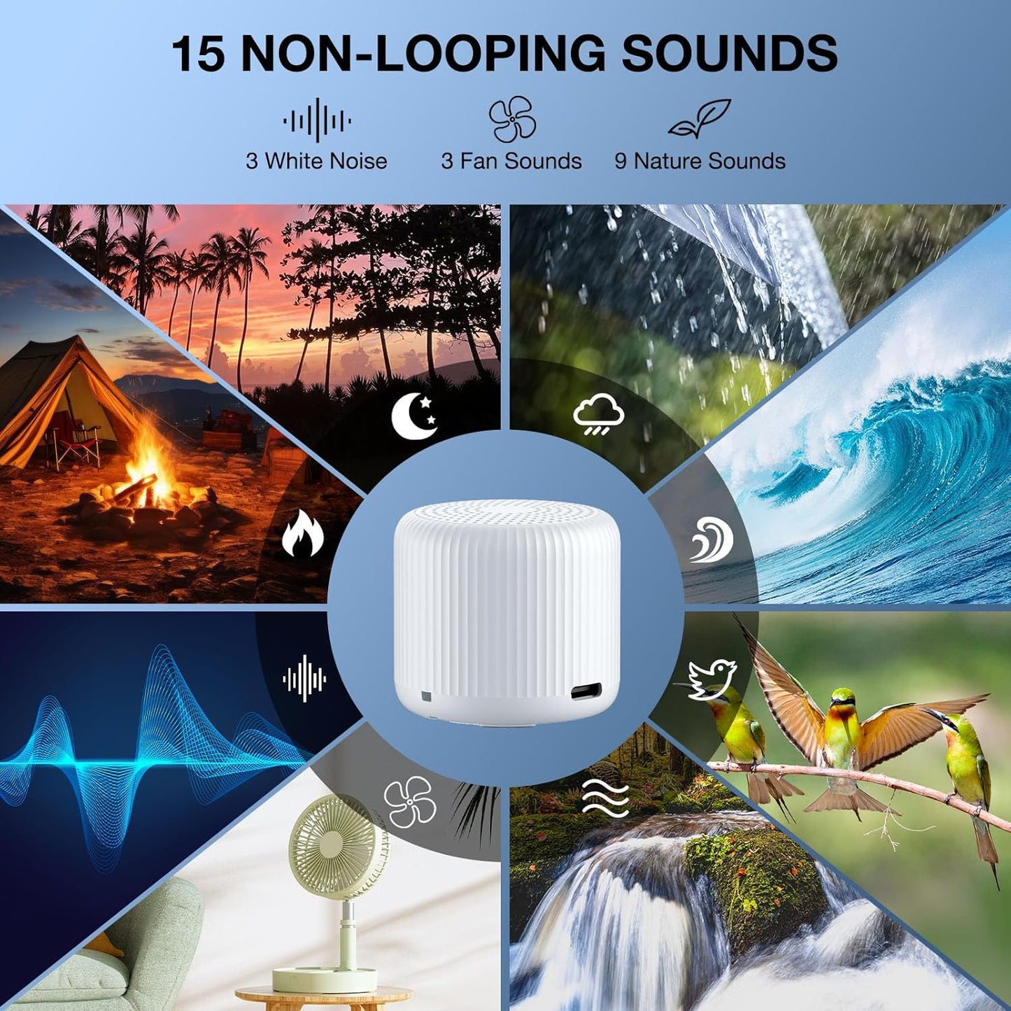 Portable Sound Machine + Travel Case, Mini White Noise Machine for Sleeping & Travel Case