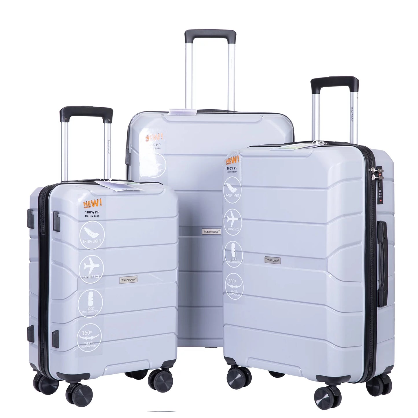 Travelhouse Hardside Luggage 3 Piece Set Hardshell Lightweight Suitcase with TSA Lock Spinner Wheels.