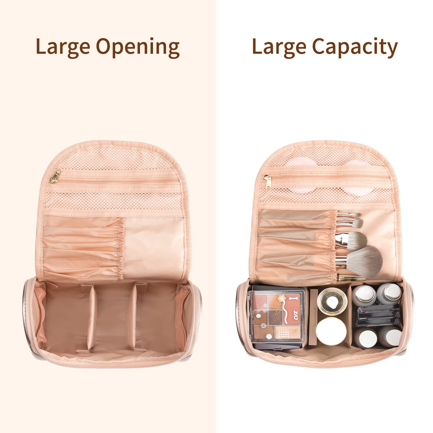 Travel Makeup Bag, Rose Gold Makeup Bag for Women Portable Makeup Organizer Bag Large Capacity Toiletry Bag for Travel Accessories