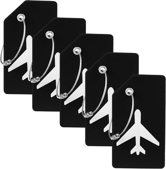 5 Pack Silicone Luggage Tag for Suitcases with Stainless Loop, TSA Approved, Privacy Protection Travel Essentials Bag Tags by , Black