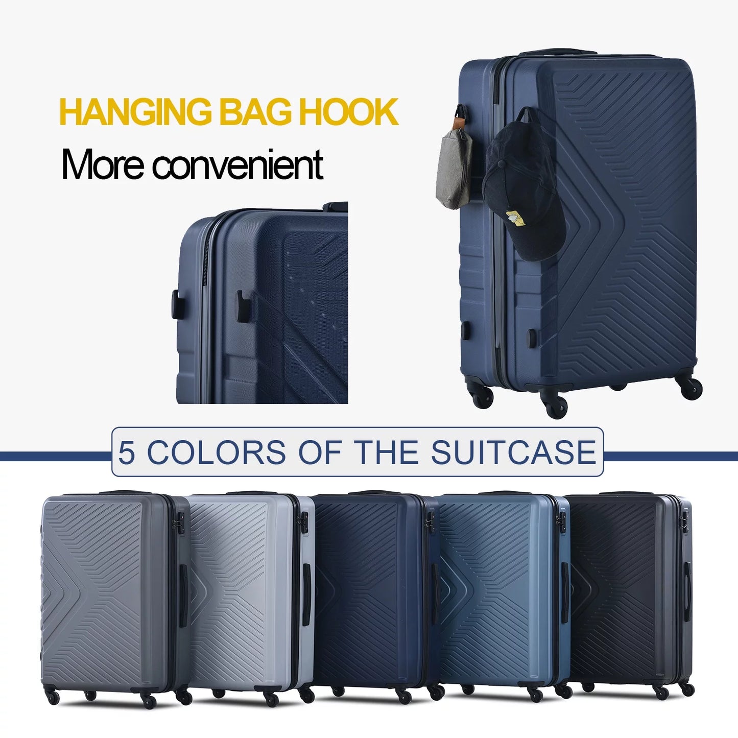 Travelhouse 3 Piece Hardshell Luggage Set Hardside Lightweight Suitcase with TSA Lock Spinner Wheels 20In24In28In.